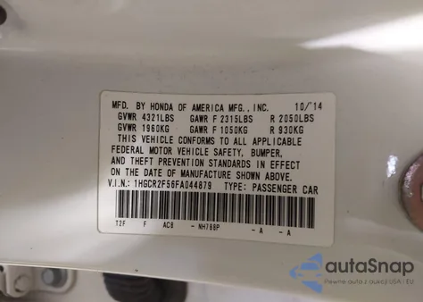 2015 Honda Accord Sport z USA, uszkodzony, nr VIN 1HGCR2F56FA044879